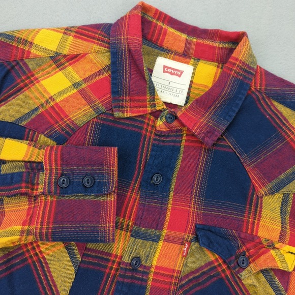 Levi Strauss & Co Mens Small Flannel Shirt Plaid Button Up Long Sleeve Casual - Picture 1 of 11